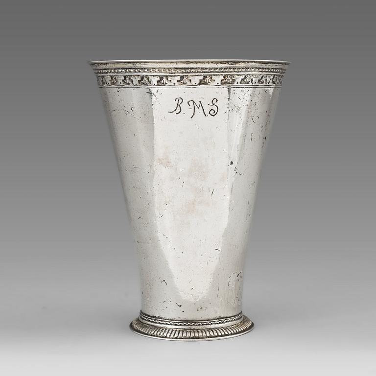 A Swedish 18th century parcel-gilt silver beaker, mark of Petter Lund, Stockholm 1723.