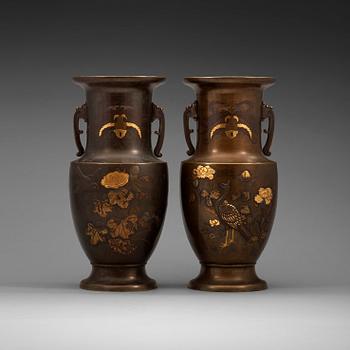 217. A pair of Japanese bronze vases, Meiji (1868-1912).