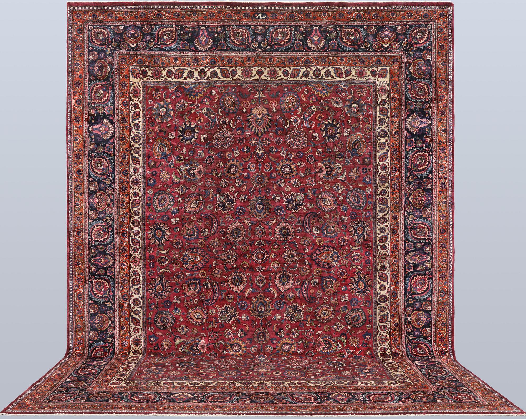 Matta, Meshed, signerad Saber, 459 x 348 cm.