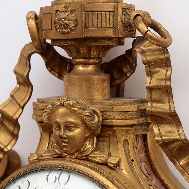 A Louis XVI 18th century gilt bronze wall clock by George Causard, Paris 1770-89.