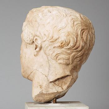 A marble portrait head of an athlet, Roman 150 AD or later ie until modern times.