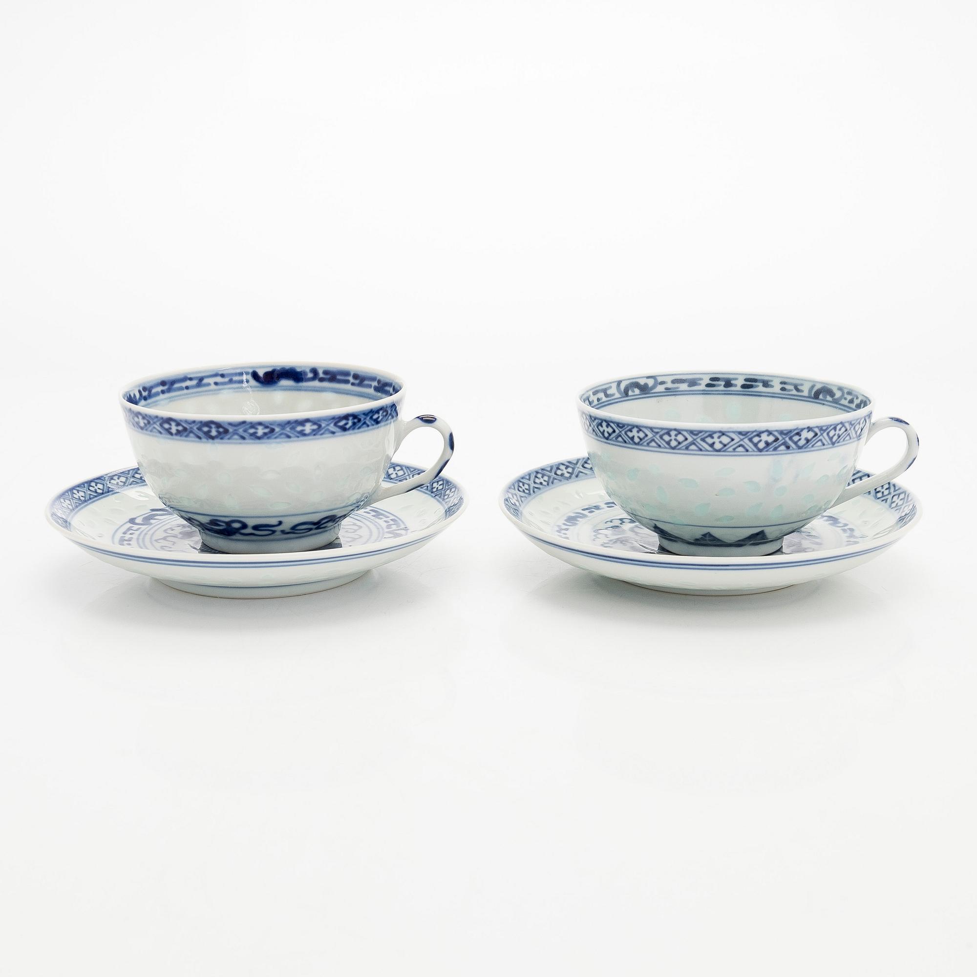 8 kuppia, 5 lautasta, posliini, Kiina, 1900-luvun alku.