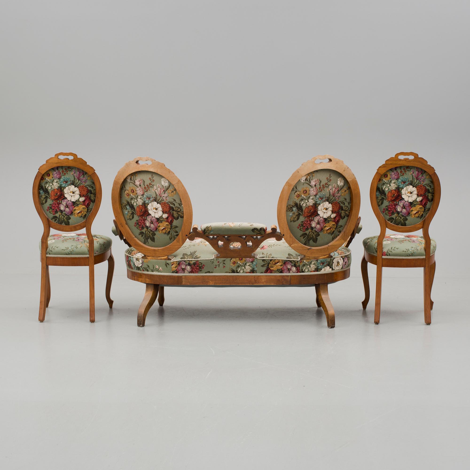 SOFFA och två STOLAR, nyrokoko, 1800-talets slut.