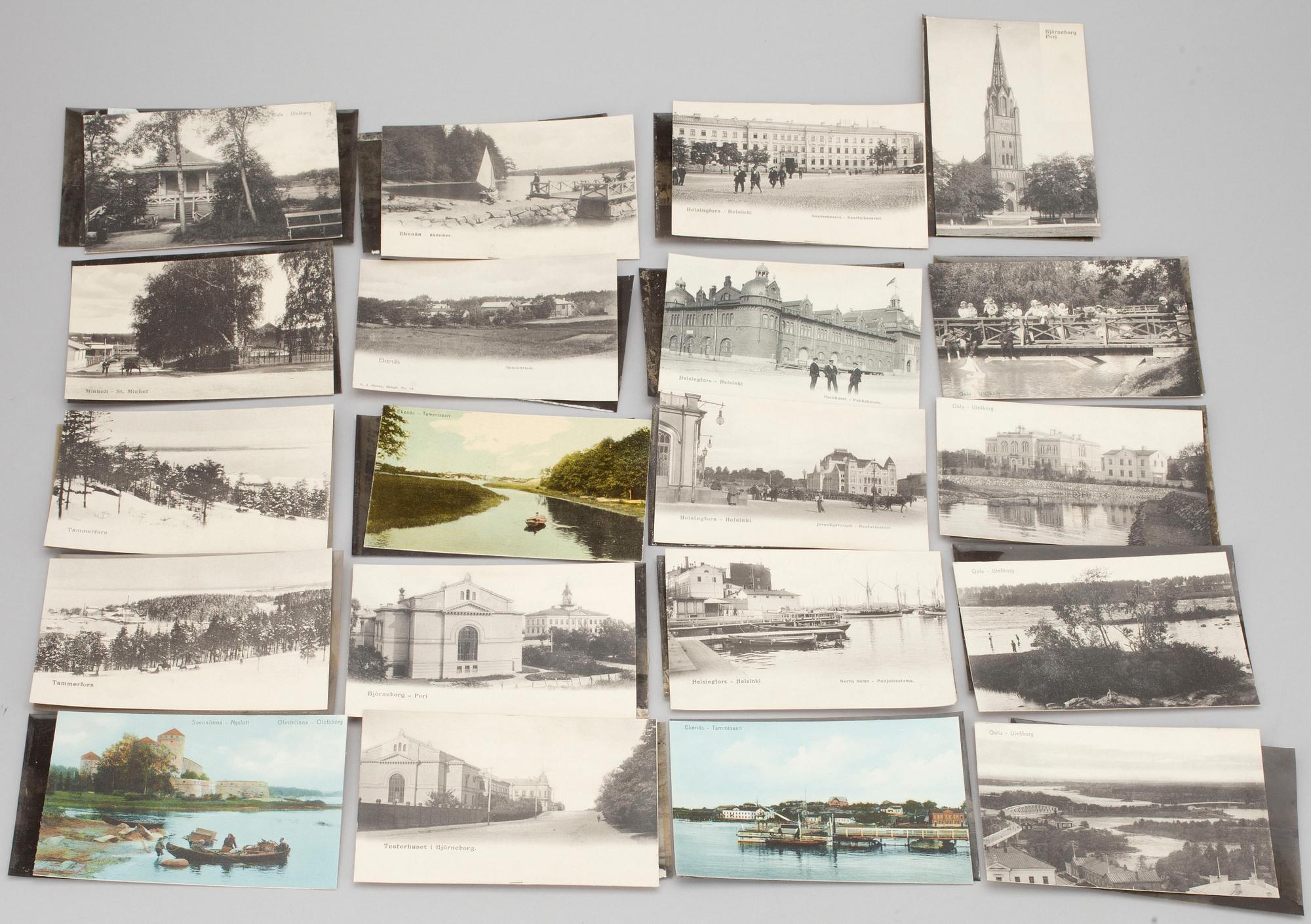 FOTOGRAFIER, 20 st, med tillhörande VYKORT och NEGATIV, Helsingfors, Uleåborg, Björneborg m.fl. Tidigt 1900-tal.