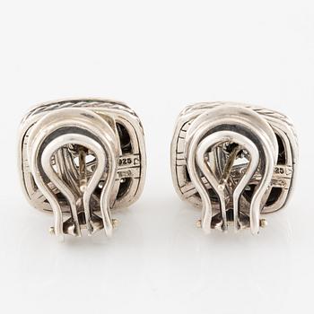 Earrings, silver with checkerboard-cut green quartz and brilliant-cut diamonds. David Yurman.