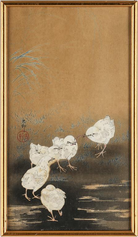 OHARA KOSON, 2 st, färgträsnitt, Japan, 1900-talets början.