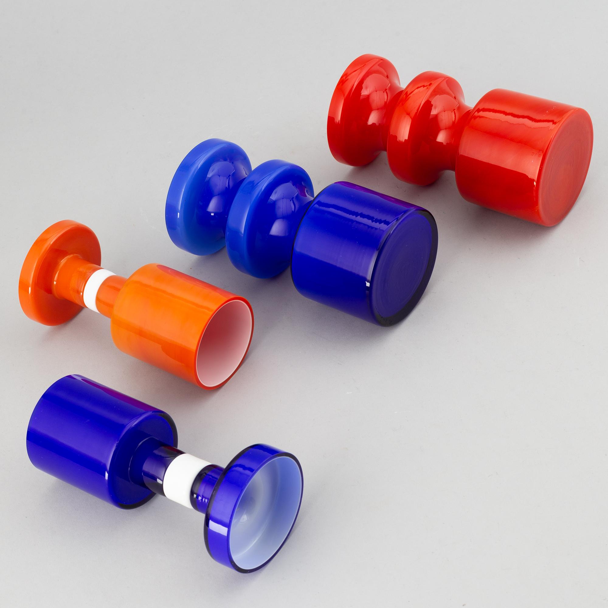 PO Ström, a set of four glass vases by Alsterfors Glassworks, three signed.