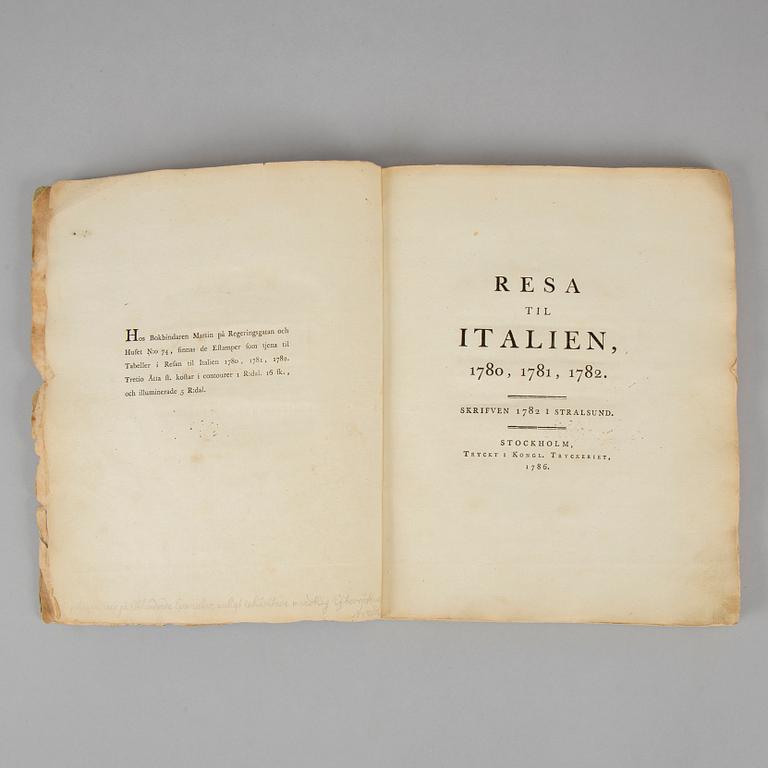 Extremely rare first edition of ”Journey to Italy” (1786).