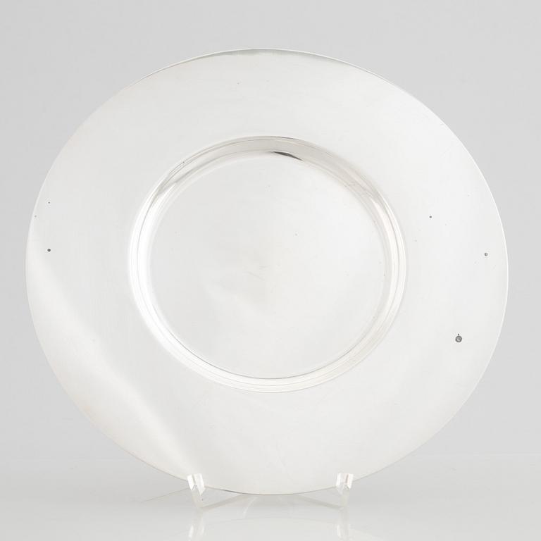 A sterling silver plate by Atelier Borgila, Stockholm, Sweden, 1958.