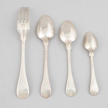 Bestick, silver, 25 delar, fransk rund, olika tillverkare.