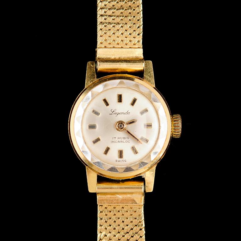 DAMARMBANDSUR, 18 k, Lagonda. Vikt m urverk ca 20 g.