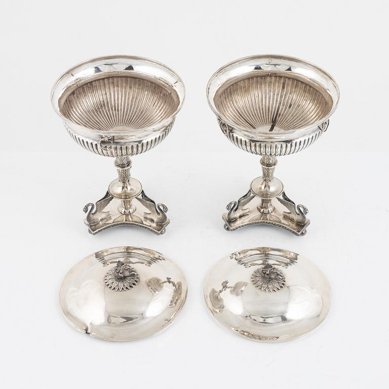Carl Petter Lampa, a pair of silver sugar centerpiece bowls, Stockholm, Sweden, 1826.