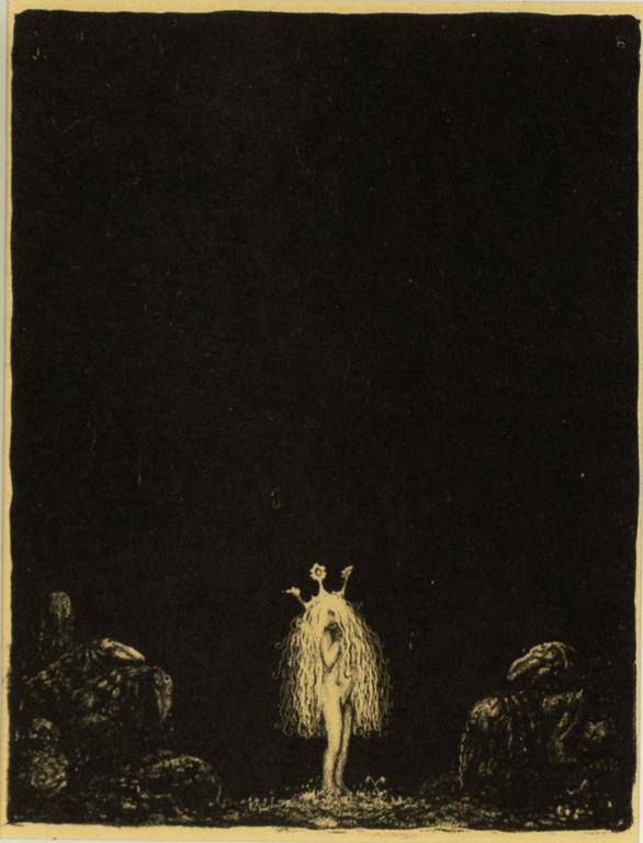 John Bauer, litografi, ur sviten: "Troll", 1915, signerad J B i trycket.