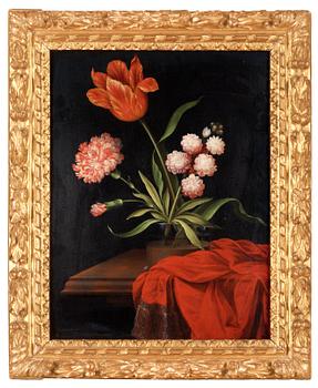430. Johan Johnsen, Still life with flower in a glass vase.