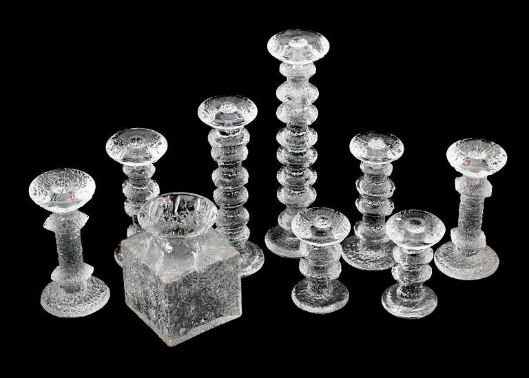 LJUSSTAKAR, 8 st samt VAS, glas, bl a Festival, Timo Sarpaneva, Iittala, Finland.