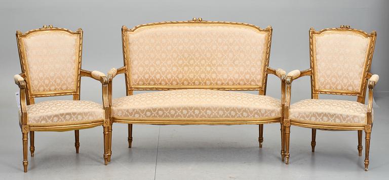 SALONGSMÖBLEMANG, 6 delar, Louis XVI-stil, 1900-talets första hälft.