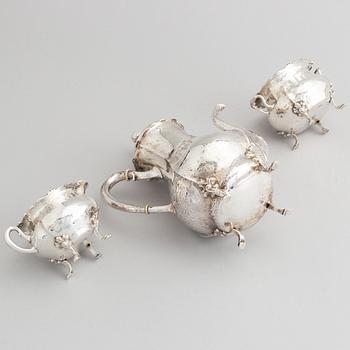 A Swedish rococo-style silver three piece coffee-set, mark of K. Andersson, Stockholm 1928.
