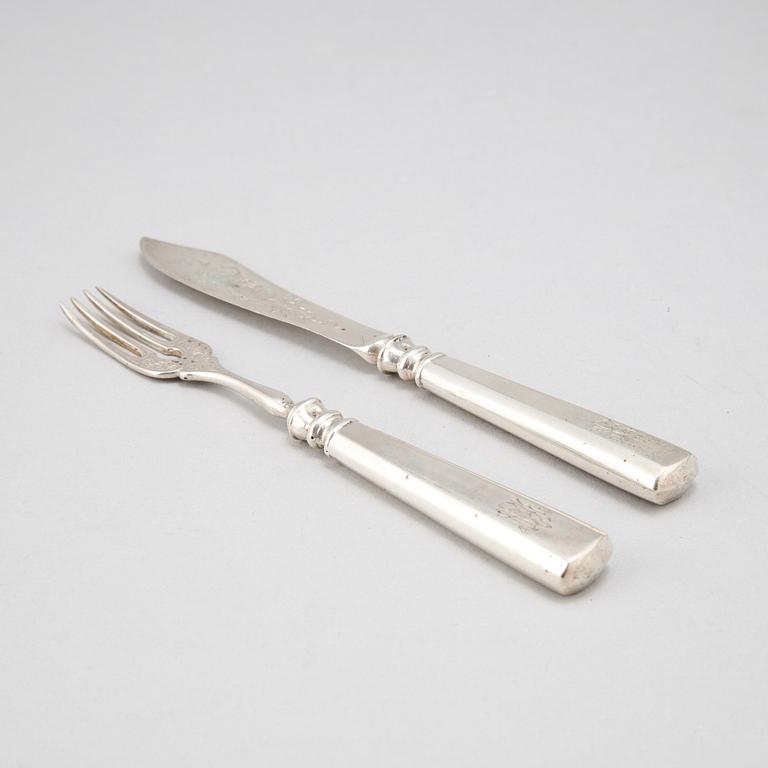 A set of twelve Hungarian early 20th century silver 800/1000 fish-cutlery.