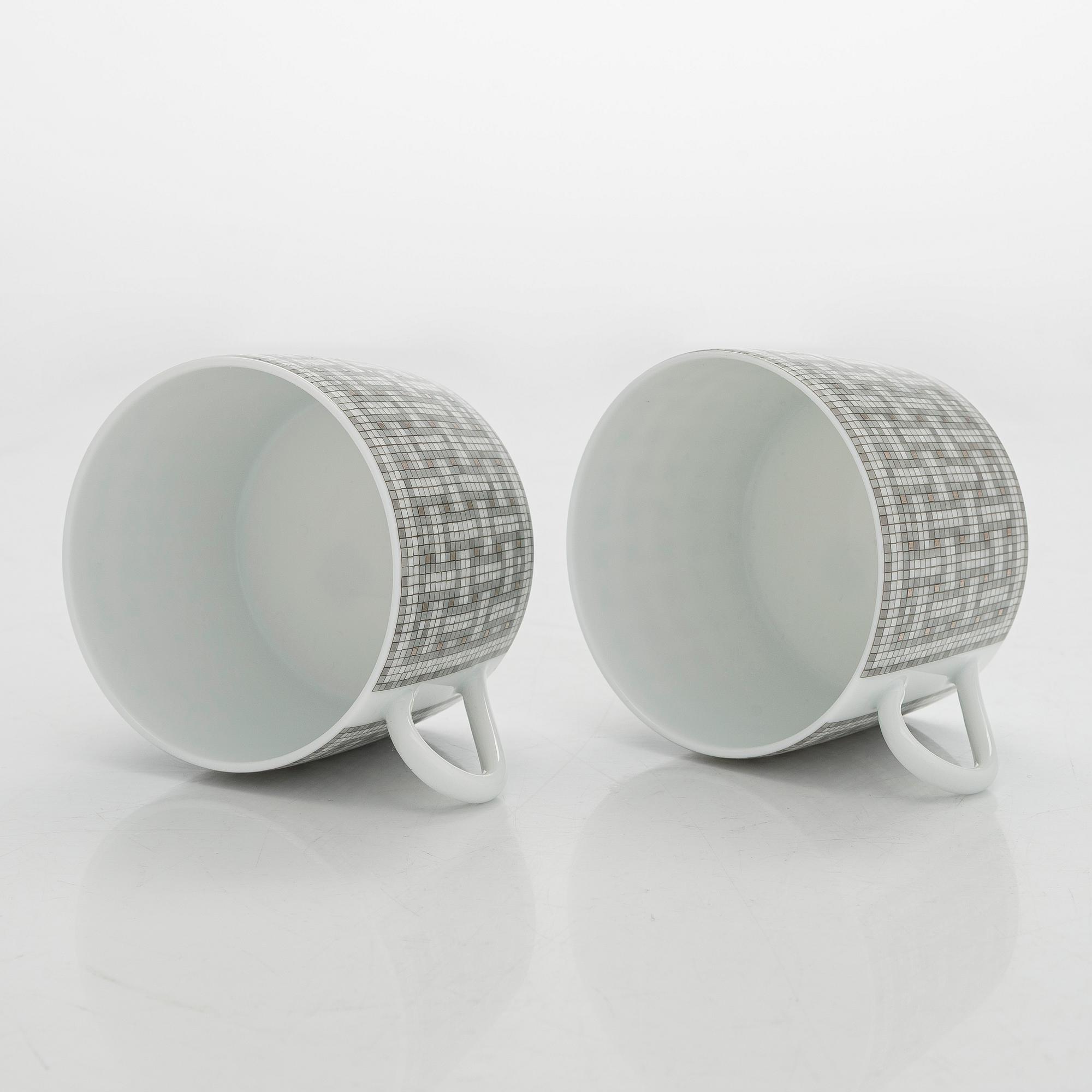 Hermès, cups with saucers, a pair, "Mosaique au 24".