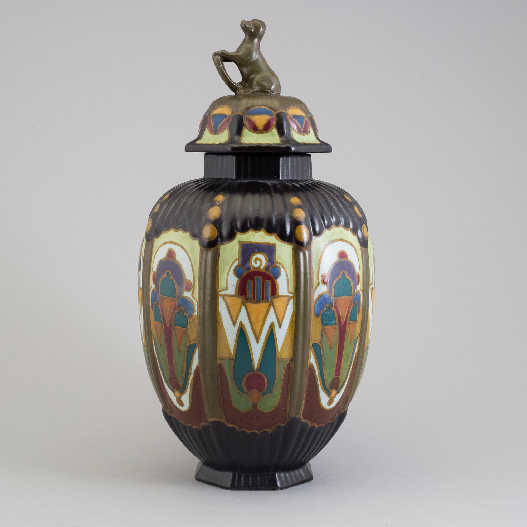 A ceramic lidded vase, Arnhem, Holland, 1930s.
