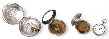 FICKUR, i fodral, silver, 1700/1800-tal.