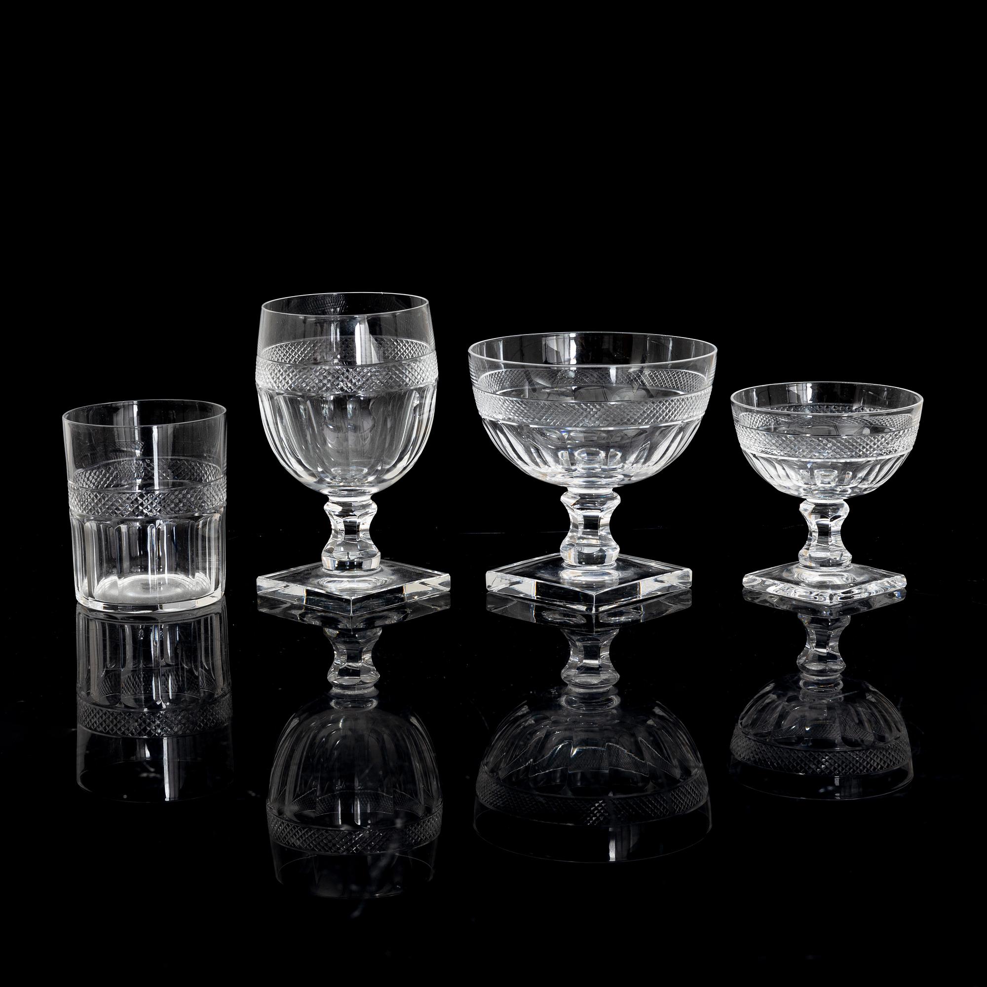 Elis Bergh, possibly, a 45-piece "Sparre" glass service, Kosta, Sweden.