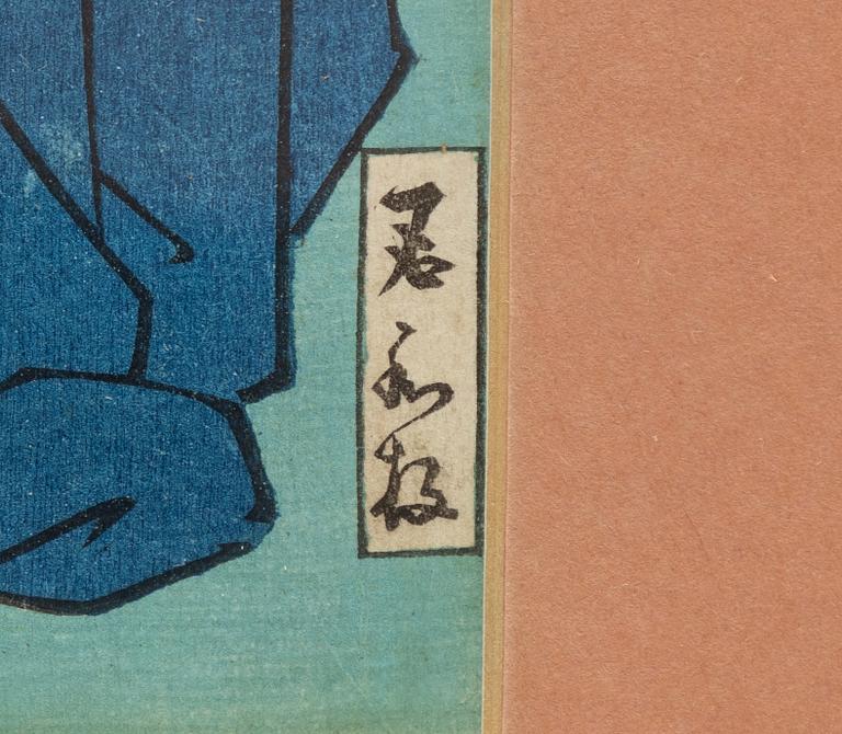 Utagawa Kunisada, 'Ghost', 'Warrior' and Yoshitaki 'Kabuki actor'.