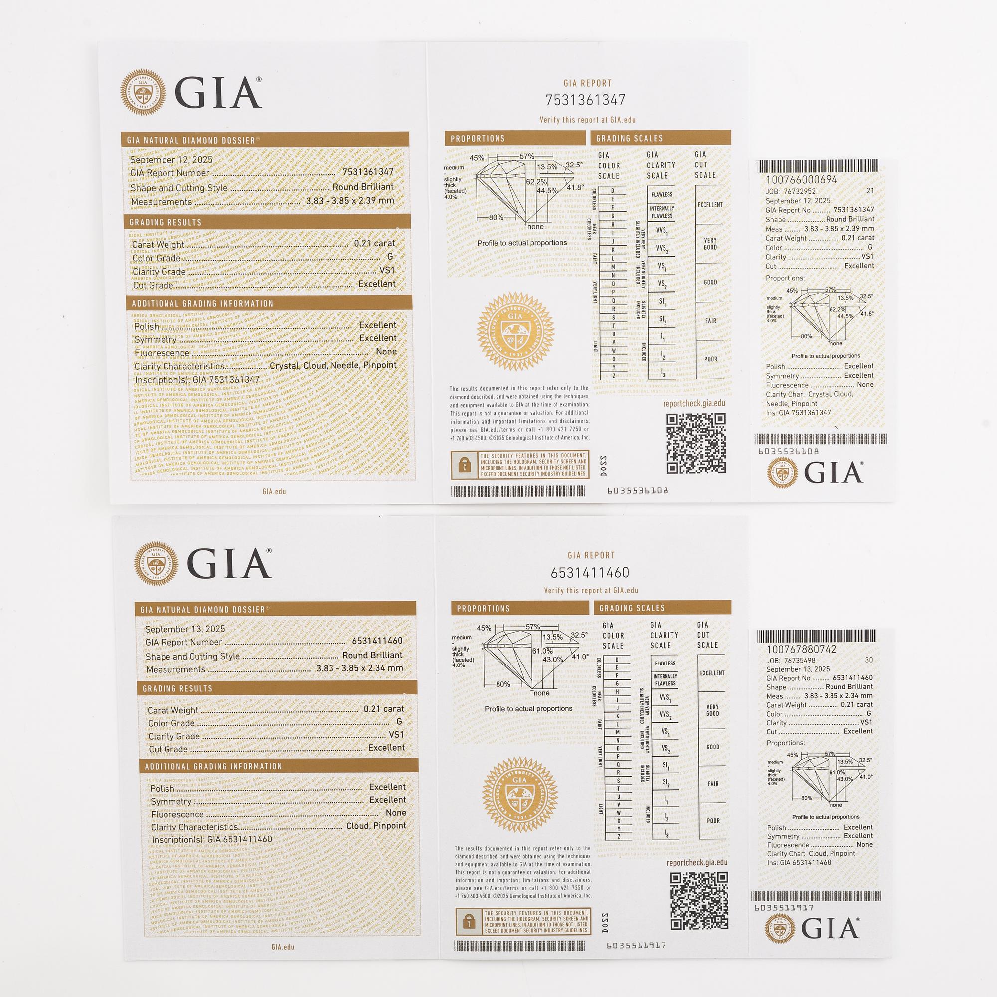 Earrings 18K white gold set with brilliant-cut diamonds accompanied by GIA dossier.