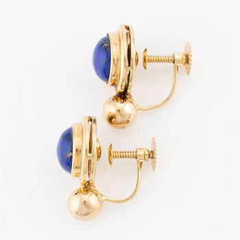 Earrings, a pair, 18K gold with lapis lazuli.