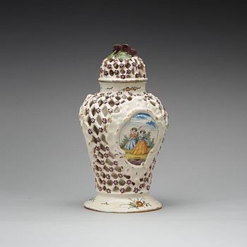 A Magdeburg faience Ajour vase with cover, 18th Century.