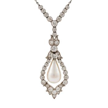 483. A platinum necklace with a drop-shaped pearl.