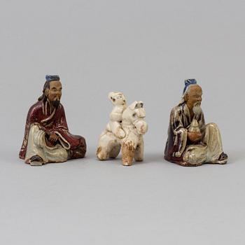 Three Chinese/South east asian ceramic miniature figurines, ca 1900 and older.