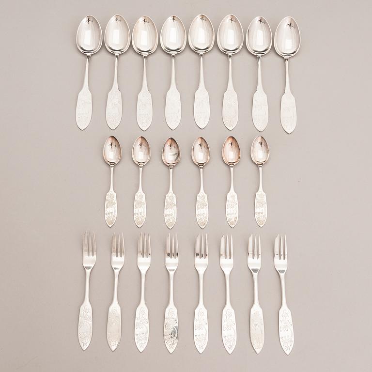 A 30-piece set of 'Torne River Valley' silver cutlery with engraved floral decoration, Sweden 1976-97.