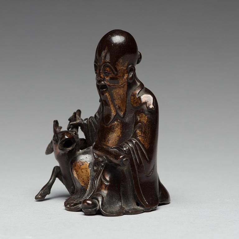 A bronze figure of Laozi with his deer, Qing dynasty, 18th Century.