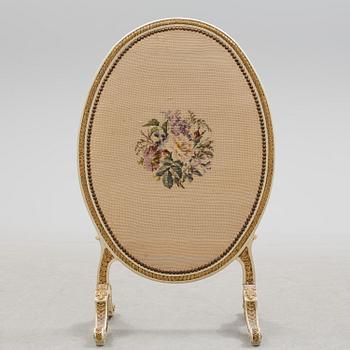 An embroidered Swedish Gustavian style fire-guard, early 20th century.