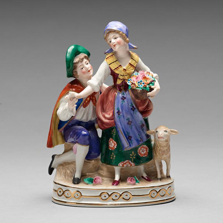 FIGURGRUPP, porslin. Neapelliknande märke, 1900-tal.