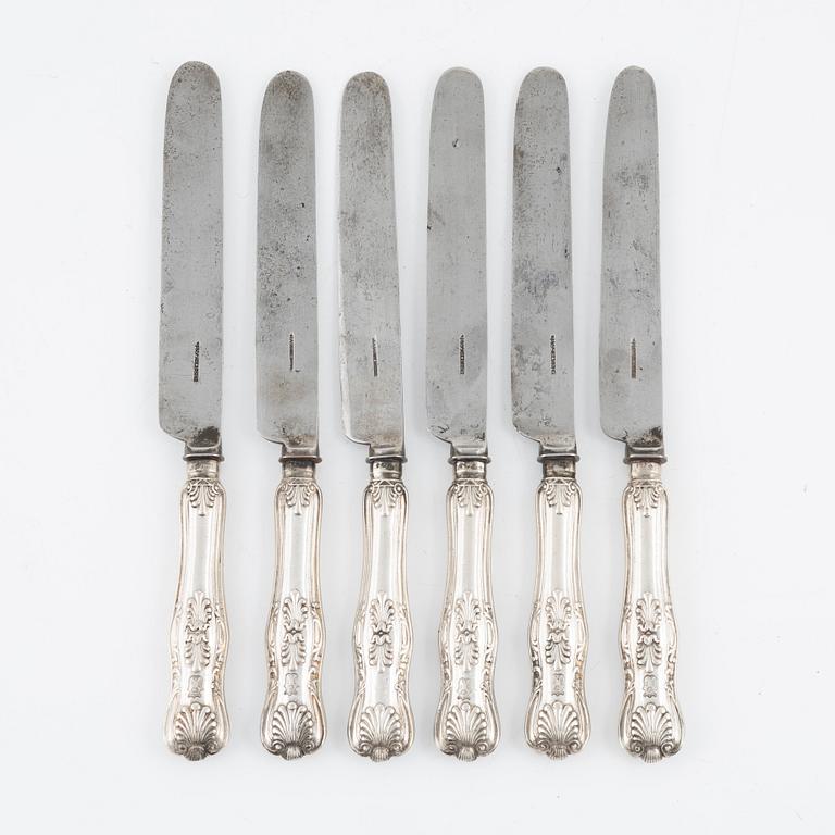 Six Swedish Silver Dining Knives, mark of Johan Petter Grönvall, Stockholm 1837.