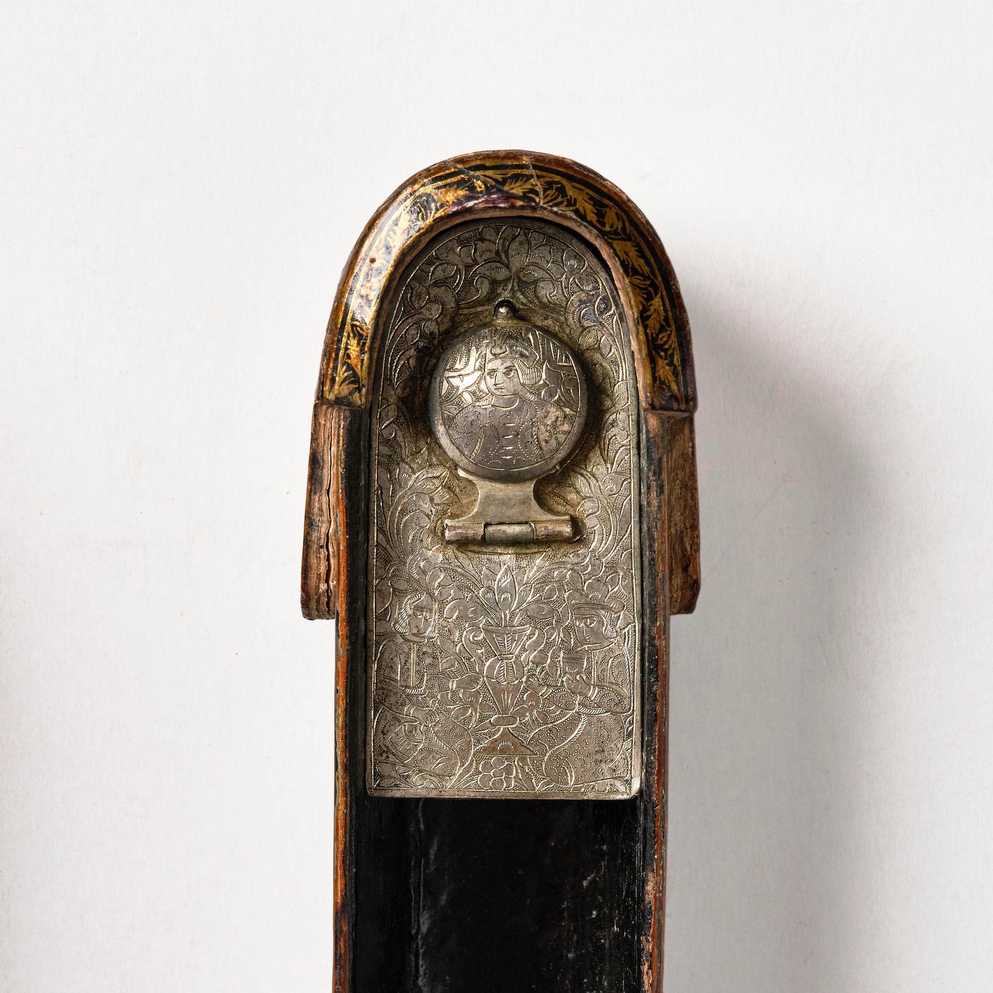 A Qajar papier-mâché polychrome lacquer Qalamdan, Persia, first half of the 19th century.