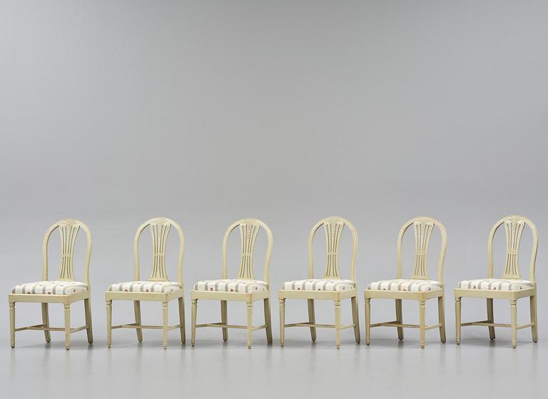 A set of six Gustavian chairs, Sweden, late 18th century.