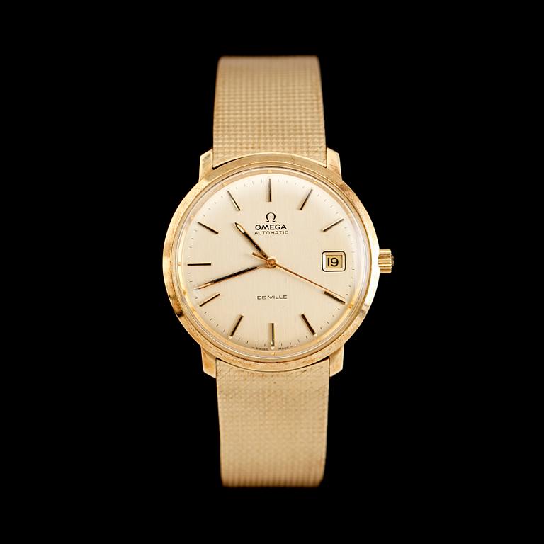 ARMBANDSUR, 14 k guld, Omega Automatic Deville. Total vikt med armband och urverk ca 98 gram.