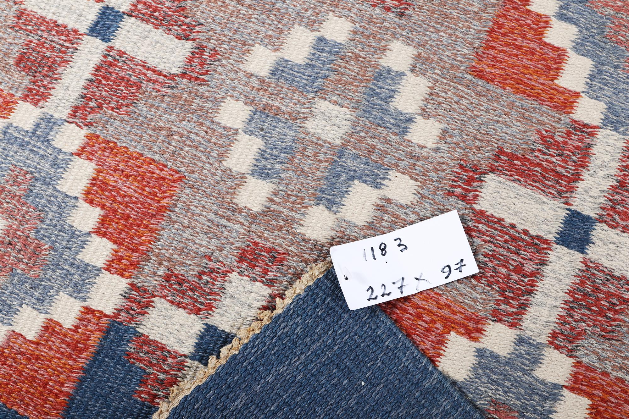 Erik Lundberg, a flat weave carpet, Vätexvaregården, Sweden, c. 227 x 97 cm.
