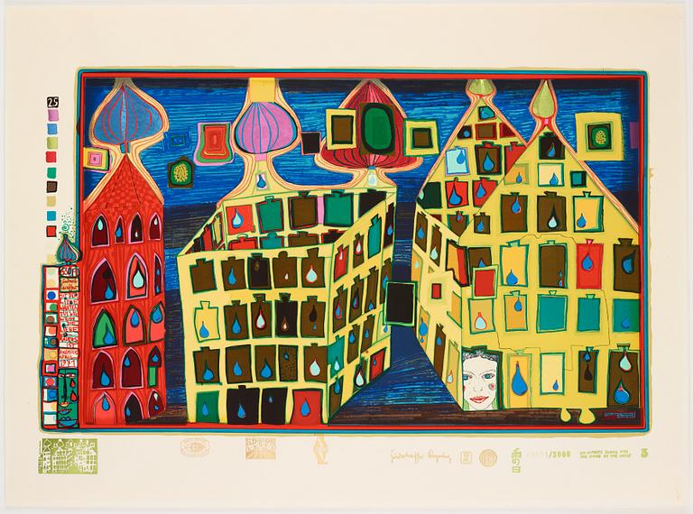 Friedensreich Hundertwasser, the complete portfolio comprising 10 silkscreens in colours with metallic imprints.