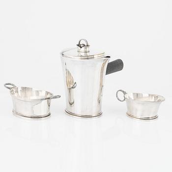 Kaffeservis, 3 delar, silver, Guldsmedsaktiebolaget GAB, Stockholm 1949.