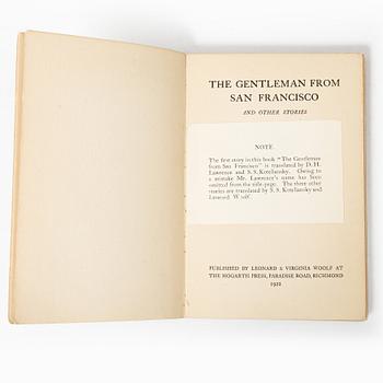 I.A. Bunin, bok, "The gentleman from San Francisco and Other Stories", Hogarth Press, Storbritannien, 1922.