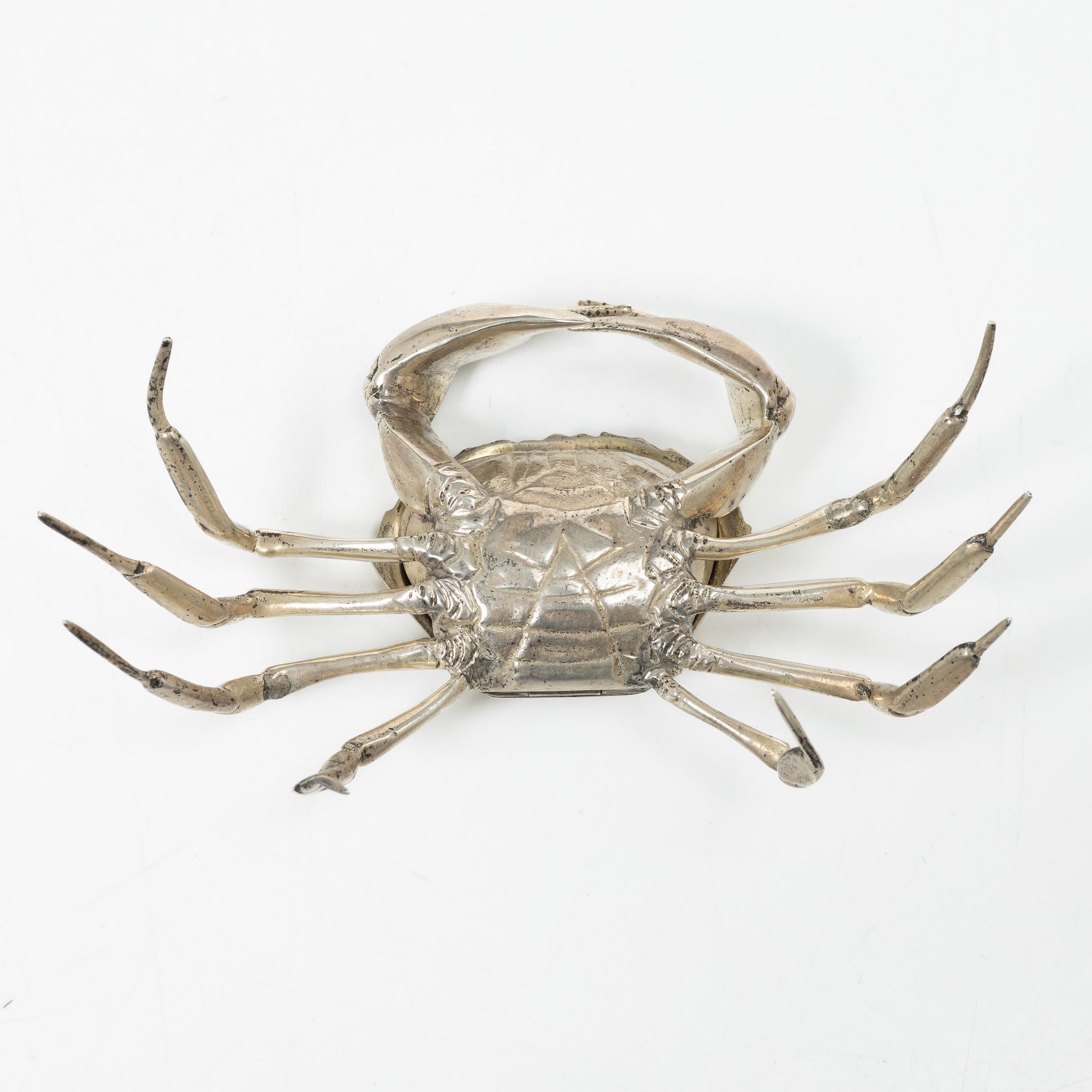Saltkar/dosa, i form av krabba, silver, Spanien, 1900-tal.