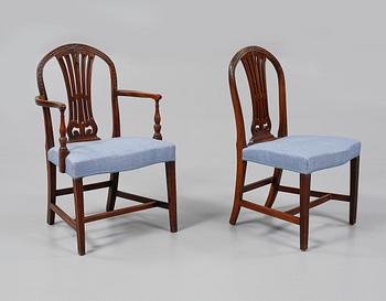 STOLAR, 6 st, samt KARMSTOLAR, 2 st, England, 1800-tal.