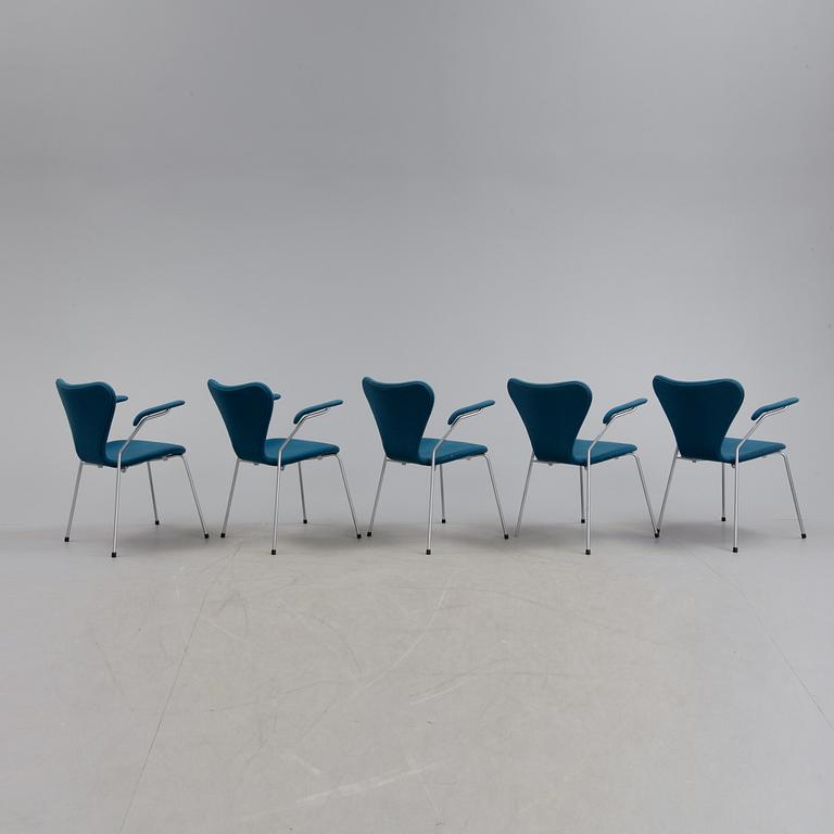 KARMSTOLAR, 5 st, "Sjuan", Arne Jacobsen för Fritz Hansen, formgiven 1955.