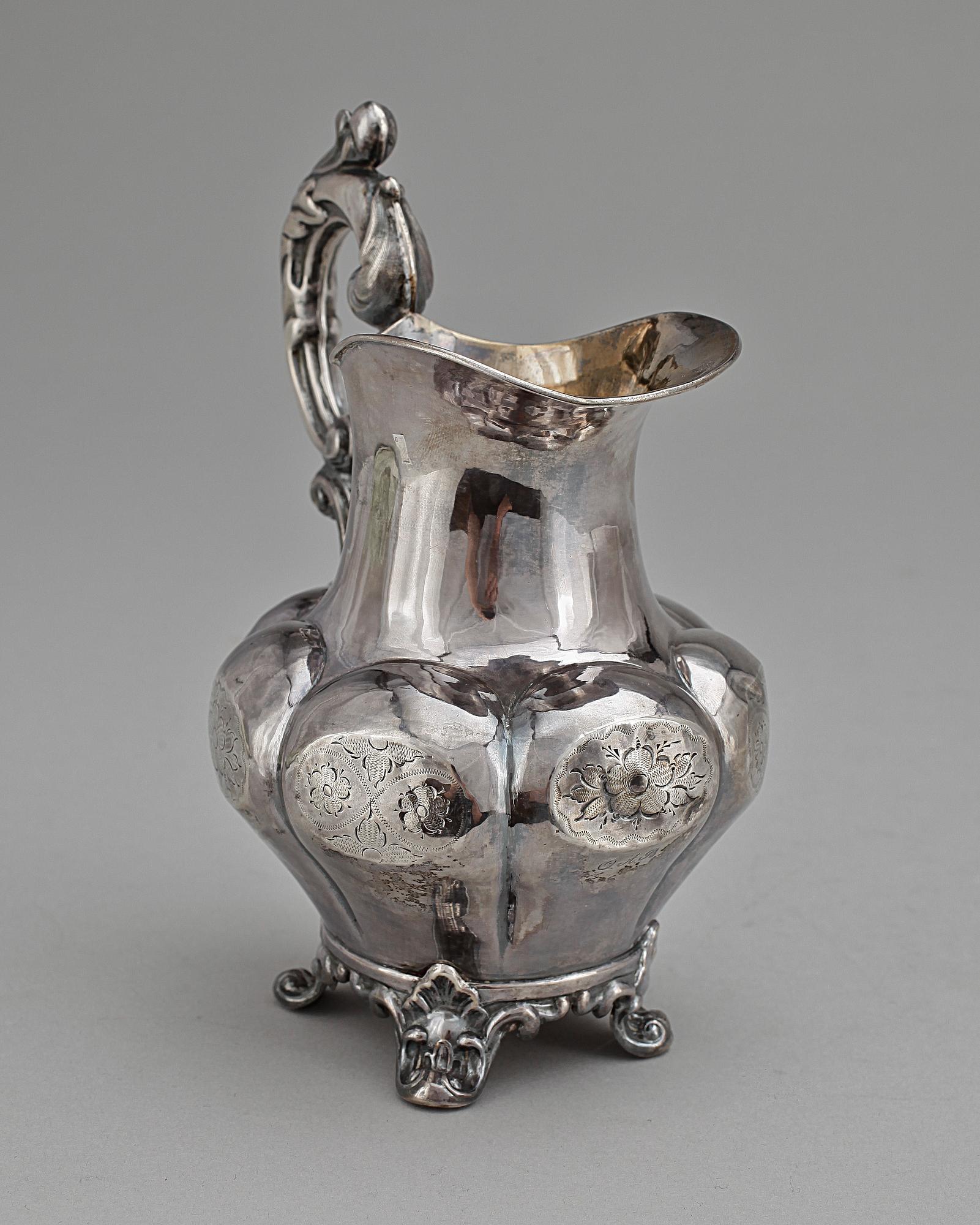 GRÄDDKANNA, silver, nyrokoko, Johan Olof Östlund, Gällivare 1865. Vikt ca 168 g.