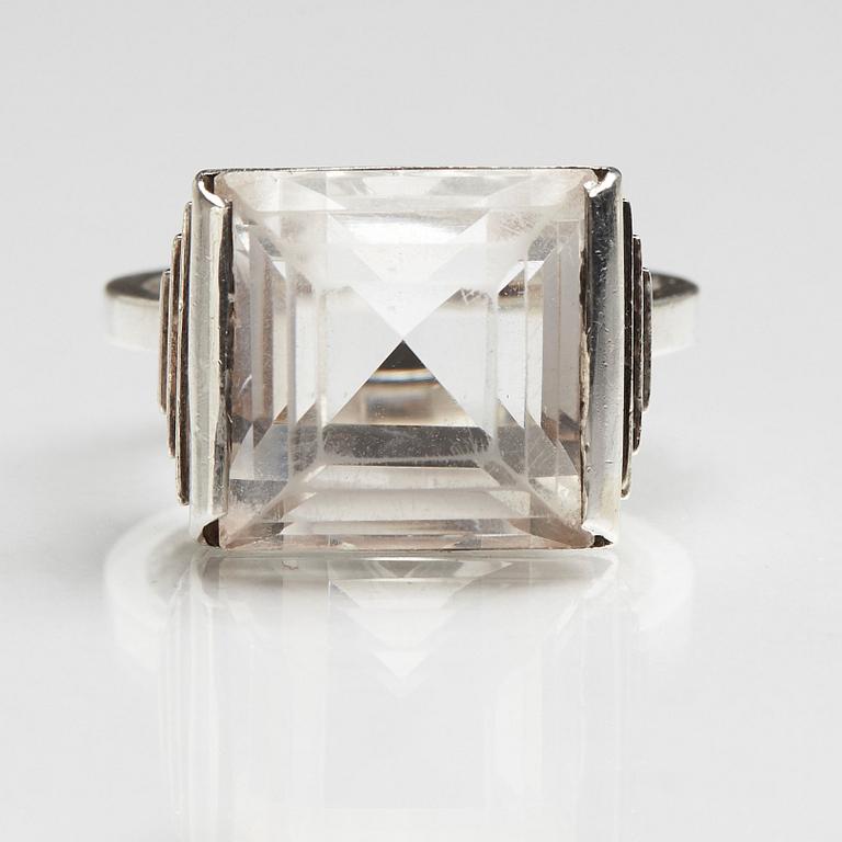 Wiwen Nilsson, a sterling and facet cut rock crystal ring, Lund, Sweden, 1950.