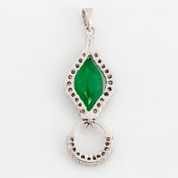 Green quartz and brilliant-cut diamond pendant.